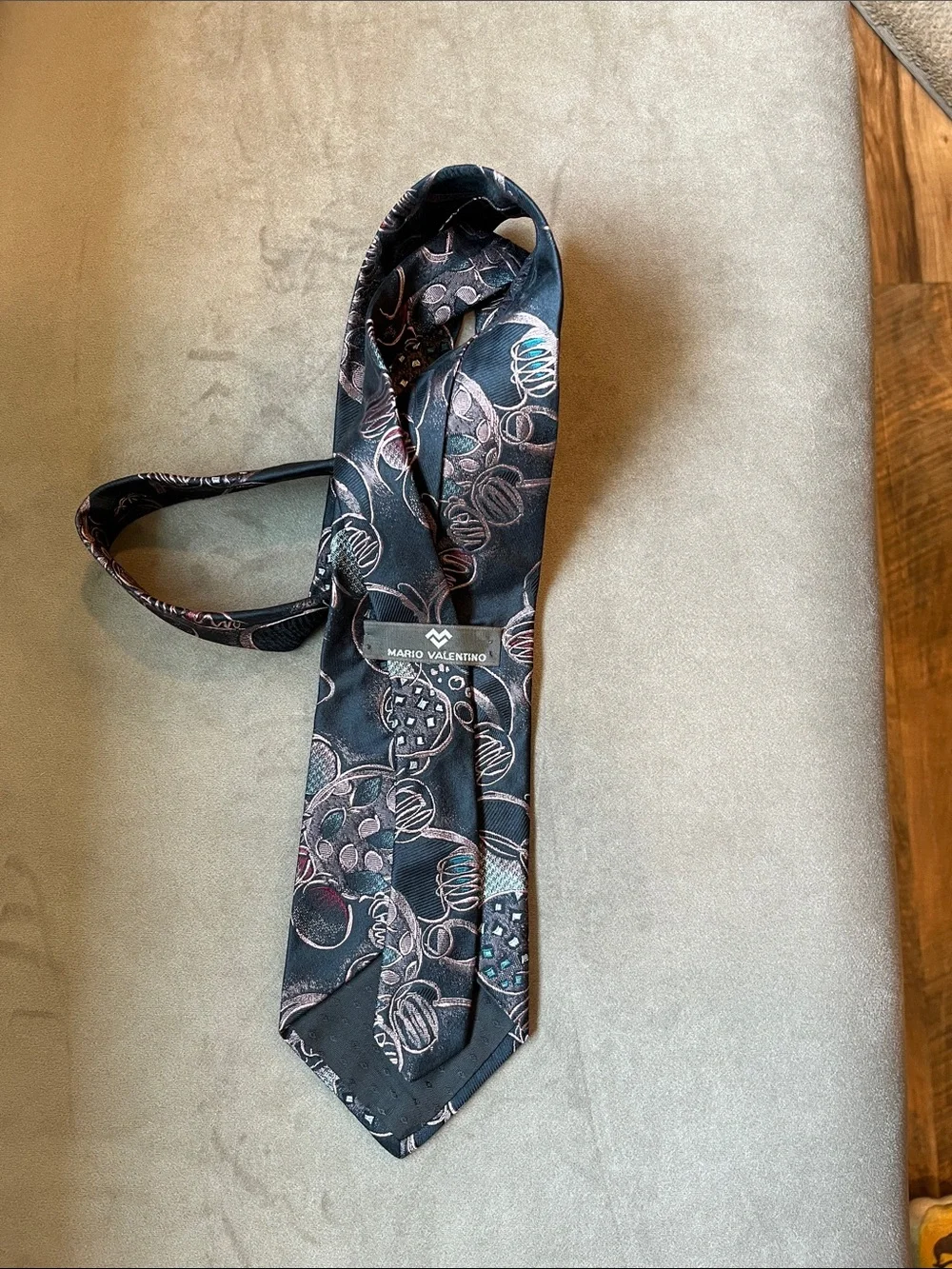 Mario Valentino Black Tie with Pink, Teal, Red Circular Pattern